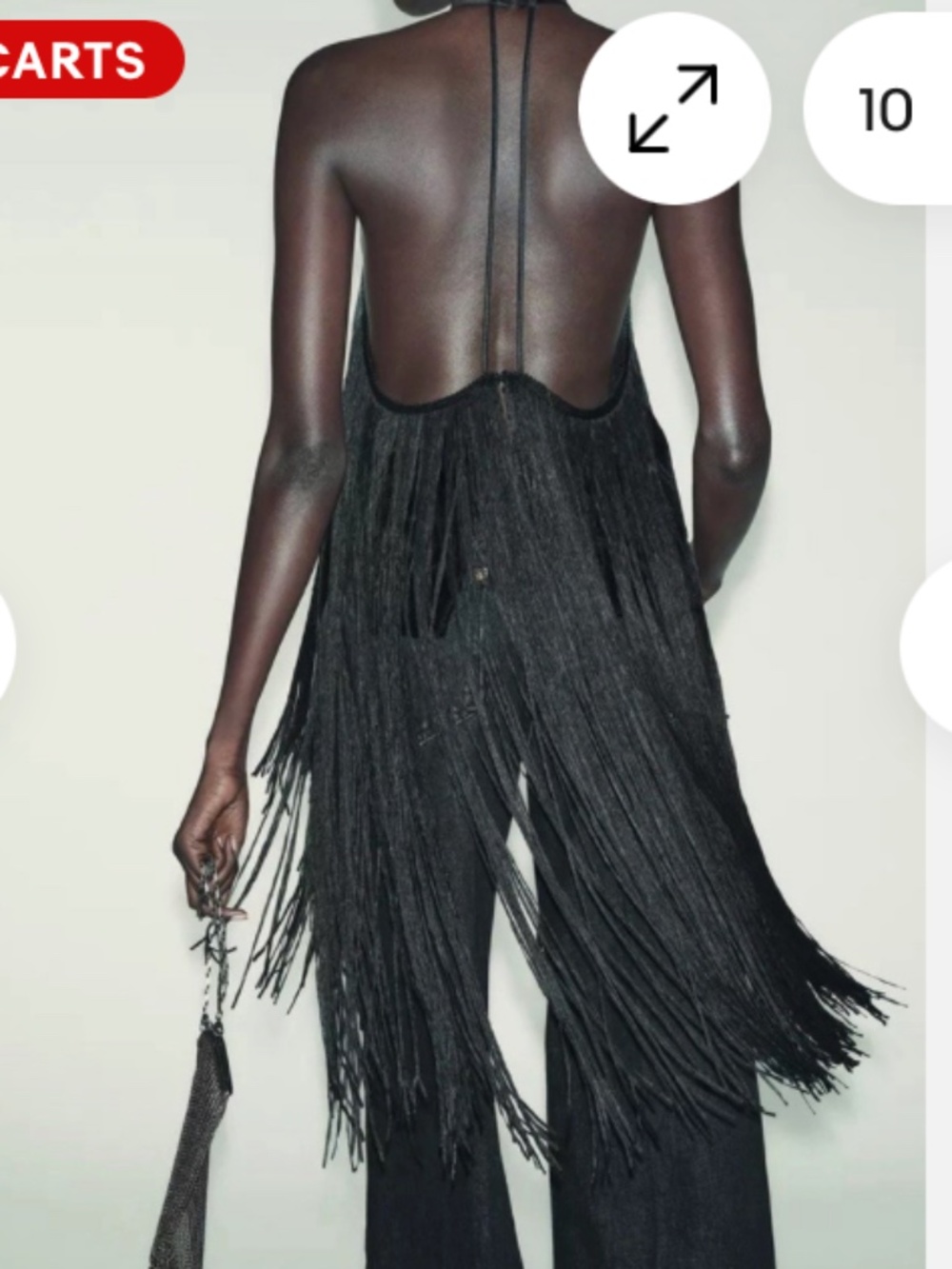 Zara Fringed Velvet Halter Thin Strap Open Back top Black. Size Medium